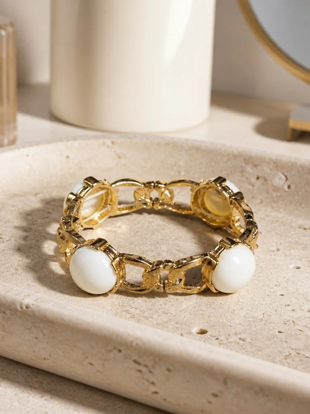 Elegant Gold-Link Bracelet with White Accents